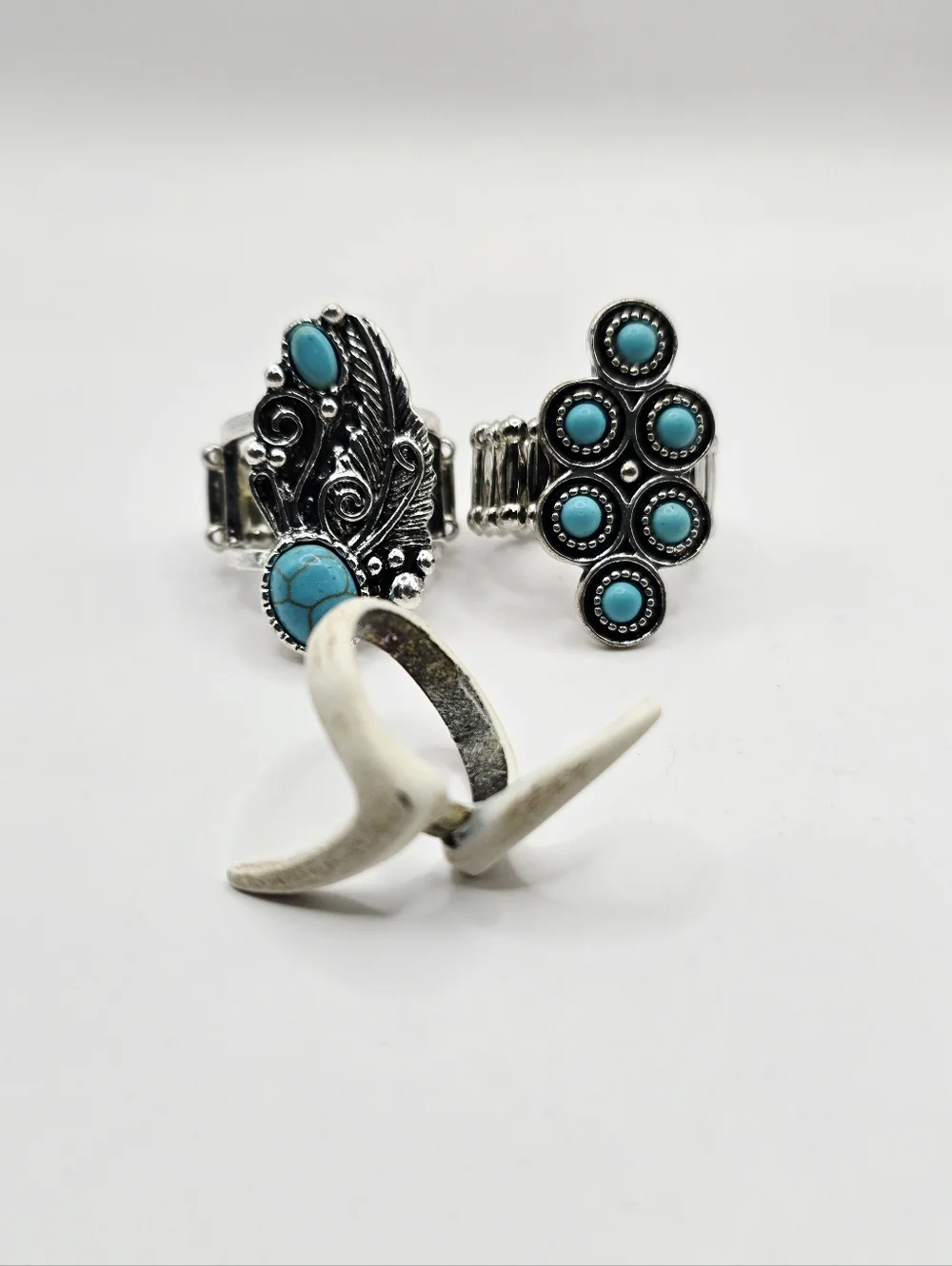 Boho Ring Bundle Adjustable Rings Turquoise Silver Southwestern